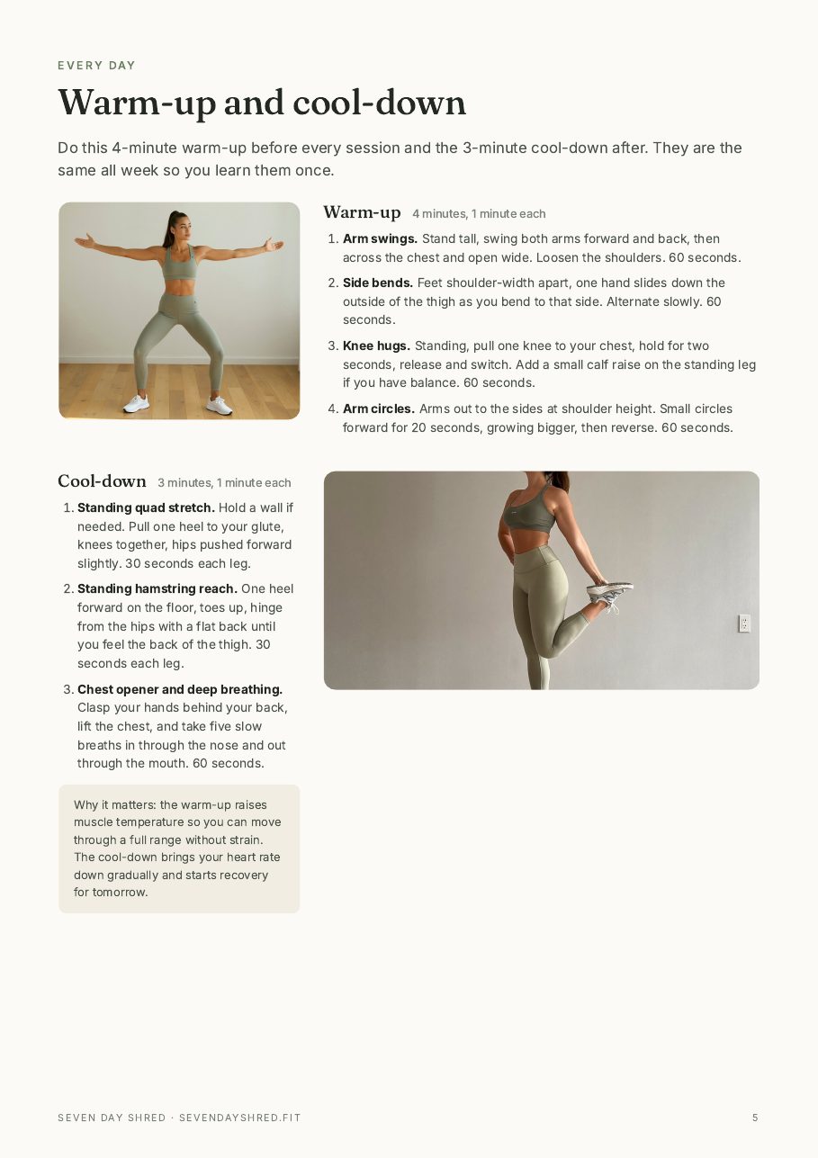 The warm-up and cool-down page